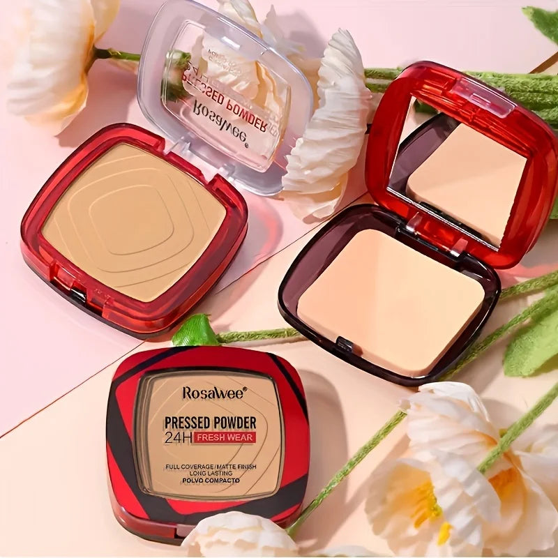 Matte Full Coverage Pressed Powder Foundation With Puff Applicator, 24H Fresh Wear Matte Weightless Finishing Powder Makeup Beauty World Shop