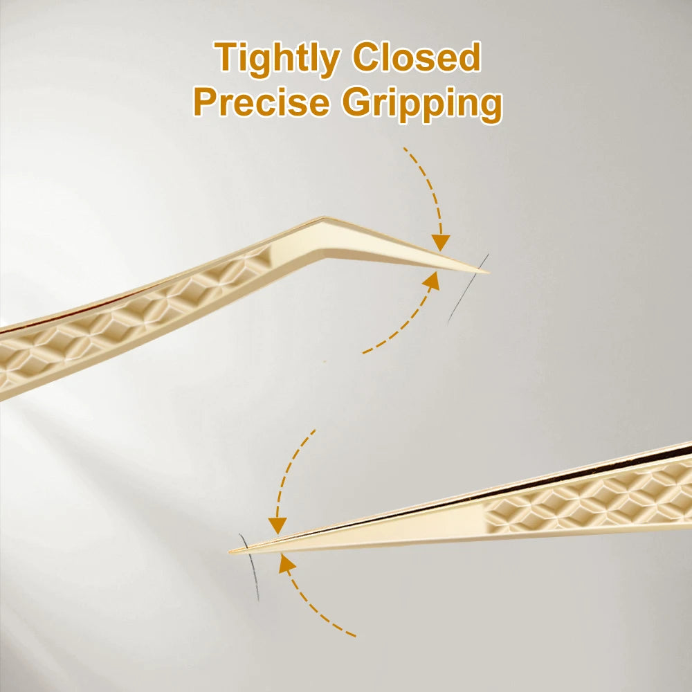 Lashtalk Precision Fiber Tip Tweezer Eyelash Extensions Diamond Grip Anti-Slip Premium Gold Stainless Steel Makeup With Box Pack Beauty World Shop