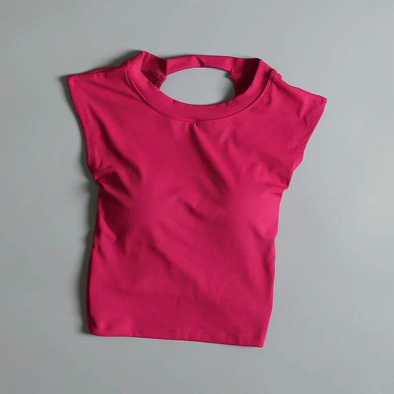 Sexy Short Backless Fixed Chest Pad Sports T-shirt Vest Women's Tight Fitting Quick Drying Slimming Yoga Suit Top Clothing Beauty World Shop