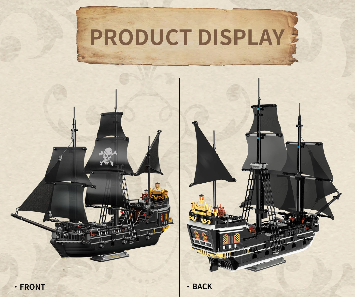 1424PCS Black Pirate Ship Building Blocks Skeleton Ghost Boat Model Assembly Bricks Toys Desktop Decoration Kids Holiday Gifts Beauty World Shop