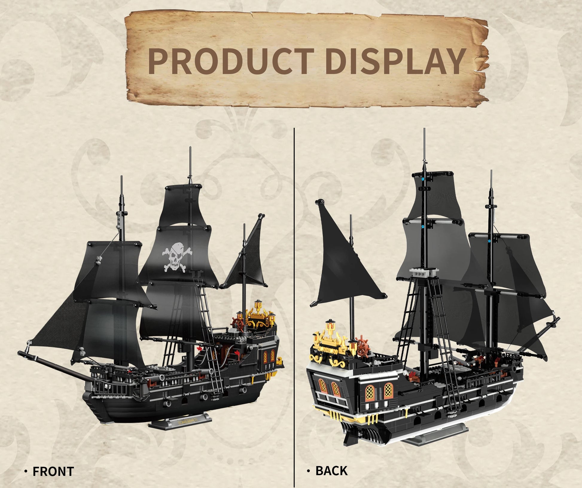 1424PCS Black Pirate Ship Building Blocks Skeleton Ghost Boat Model Assembly Bricks Toys Desktop Decoration Kids Holiday Gifts Beauty World Shop
