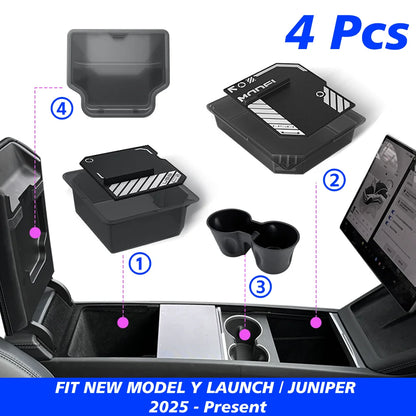 For Tesla Model Y Juniper 2025 Launch Center Console Eyeglasses Storage Box Armrest Box Upper&Lower Silicone Pad Beauty World Shop
