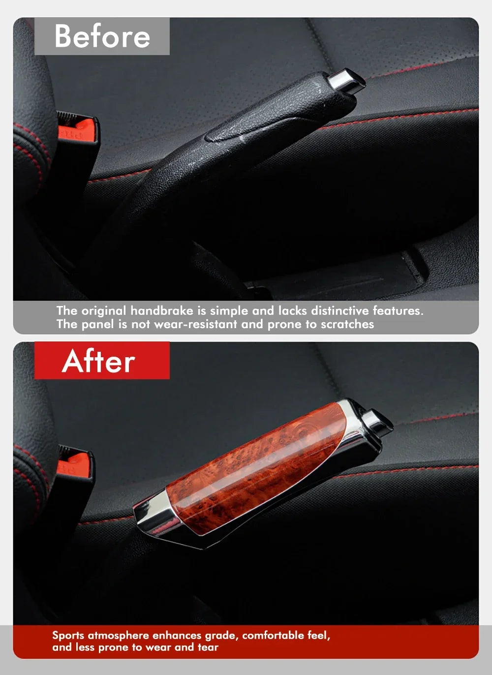 Universal Car Handbrake Grip Protect Cover Styling Wooden Carbon Fiber Decor High Quality ABS Smooth SUV Interior Accessory Beauty World Shop