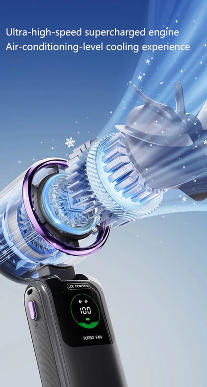 Portable Air Cooling Turbos Handheld Fan 100-Speed Adjustable Refrigeration Cooler 4000mAh LED Display USB Rechargeable