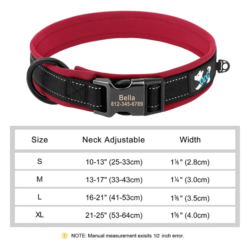 Reflective Personalized Dog Collar Engrave ID Nylon Collars Soft Padded Dogs Collar Adjustable for Small Medium Large Dogs Pug