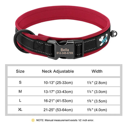 Reflective Personalized Dog Collar Engrave ID Nylon Collars Soft Padded Dogs Collar Adjustable for Small Medium Large Dogs Pug