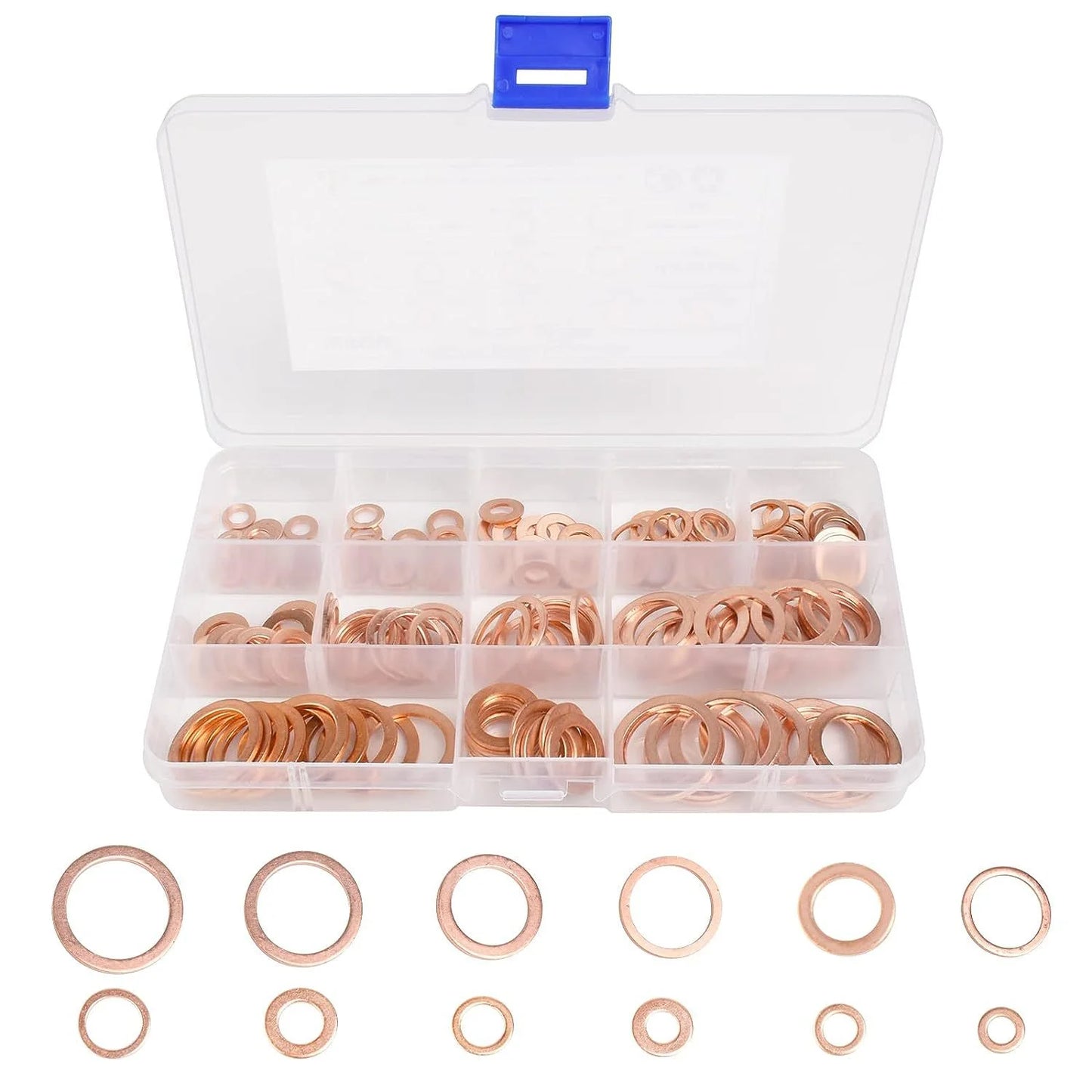 Copper Washer Gasket Nut And Bolt Set - Flat Ring Seal Assortment Kit with Box for Sump Plugs - M8/M10/M12/M14 Beauty World Shop