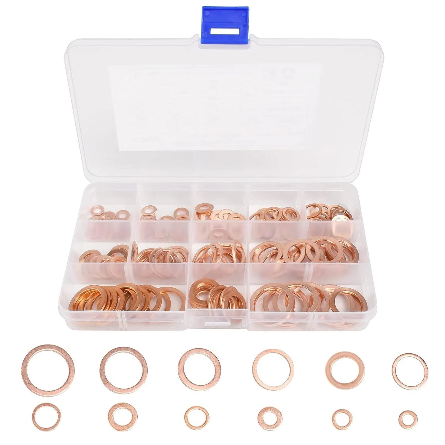 Copper Washer Gasket Nut And Bolt Set - Flat Ring Seal Assortment Kit with Box for Sump Plugs - M8/M10/M12/M14 Beauty World Shop