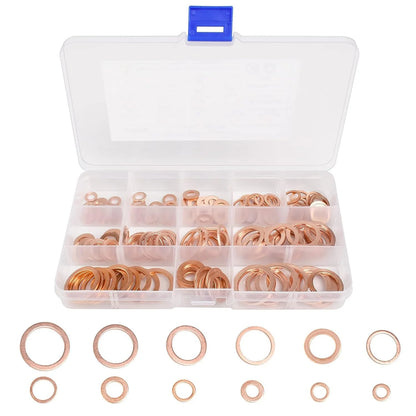 Copper Washer Gasket Nut And Bolt Set - Flat Ring Seal Assortment Kit with Box for Sump Plugs - M8/M10/M12/M14 Beauty World Shop