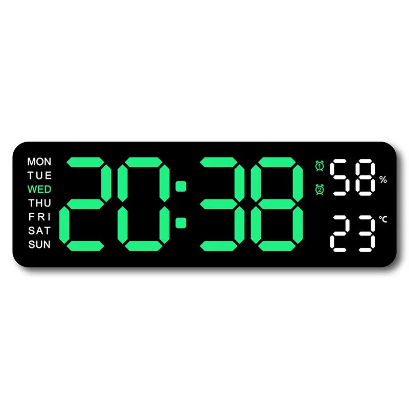 9 Inch Large Digital Wall Clock USB Powered TEMP Humidity Week Auto Dimmer DST Table Clock 12/24H Electronic LED Alarm Clock Beauty World Shop