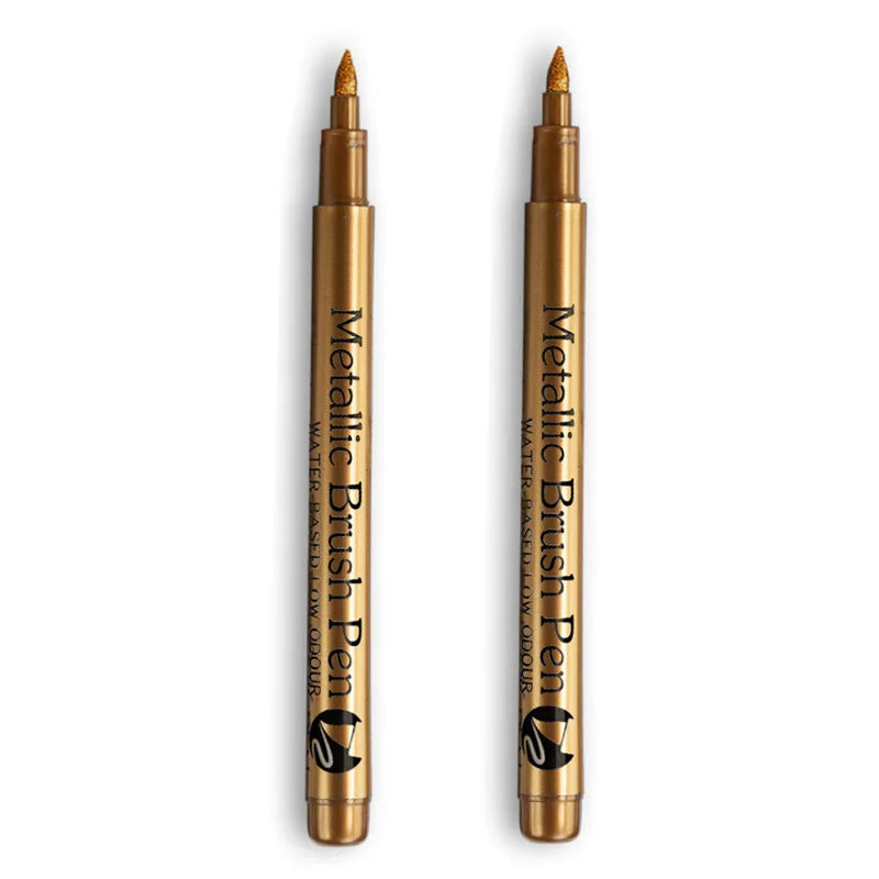 2/1Pc Brush Metallic Marker Pens Gold Silver Color Permanent Art Marker For Manga Crafts Scrapbooking School Stationery Supplies Beauty World Shop