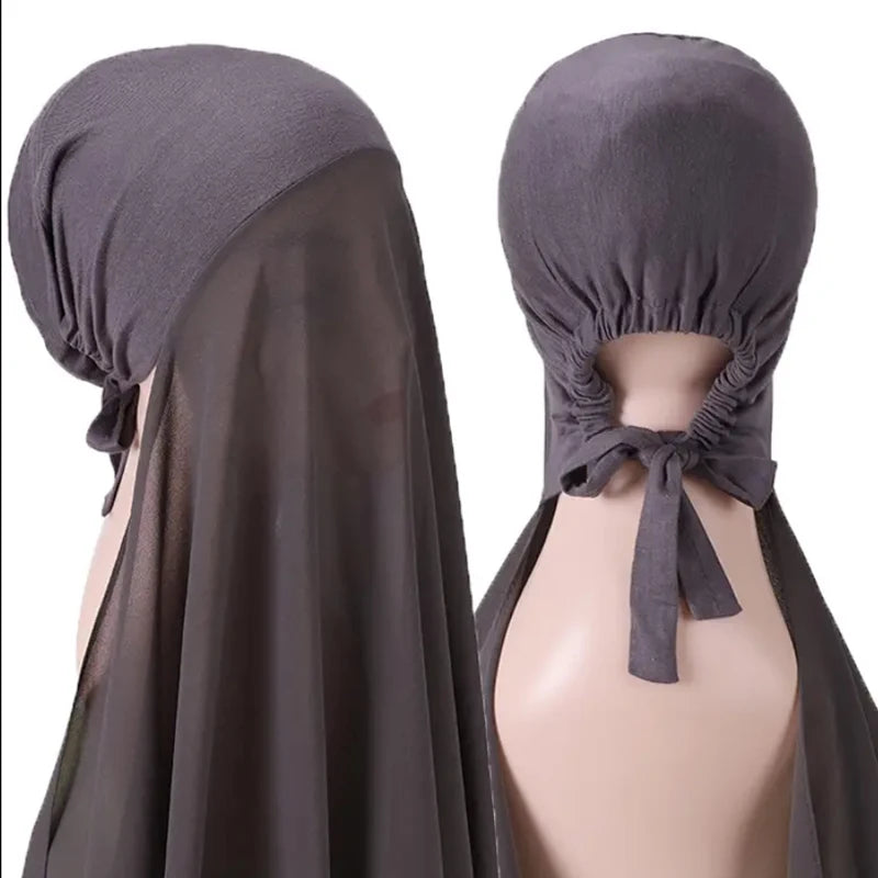 Muslim Instant Hijab Women Bonnet with Chiffon Shawl Head Scarf Cap Inner Headband Stretch Hijab Cover Headwrap Turbante Beauty World Shop