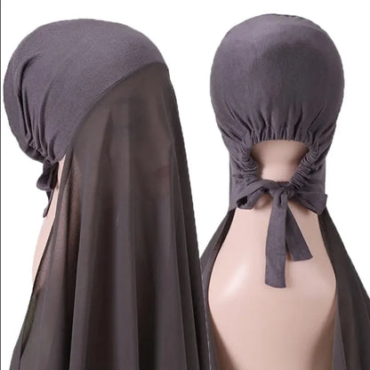 Muslim Instant Hijab Women Bonnet with Chiffon Shawl Head Scarf Cap Inner Headband Stretch Hijab Cover Headwrap Turbante Beauty World Shop