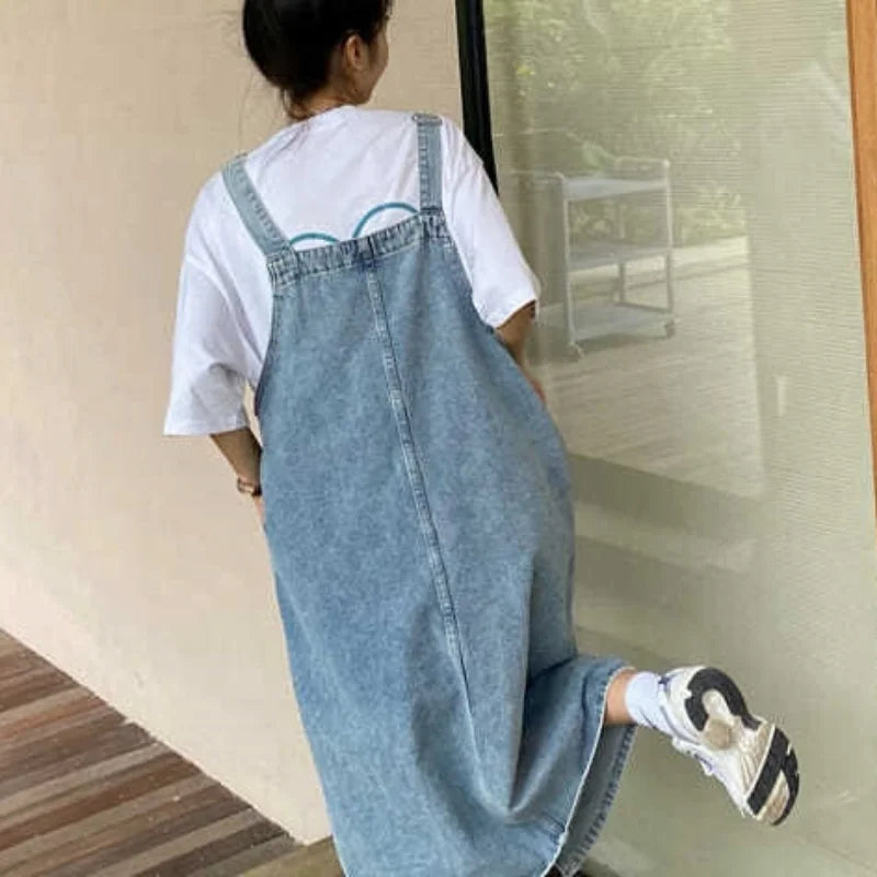 Spring Summer Denim Overall Dress Women Sleeveless Jeans Dresses Fashion Female Solid Slip Casual Loose Spaghetti Strap Dresses Beauty World Shop