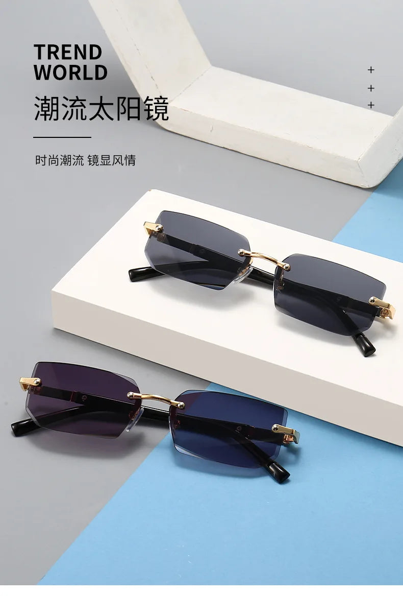 Rimless Sunglasses Rectangle Fashion Popular Women Men Shades Small Square Sun Glasses For Female Male Summer Traveling Oculos Beauty World Shop