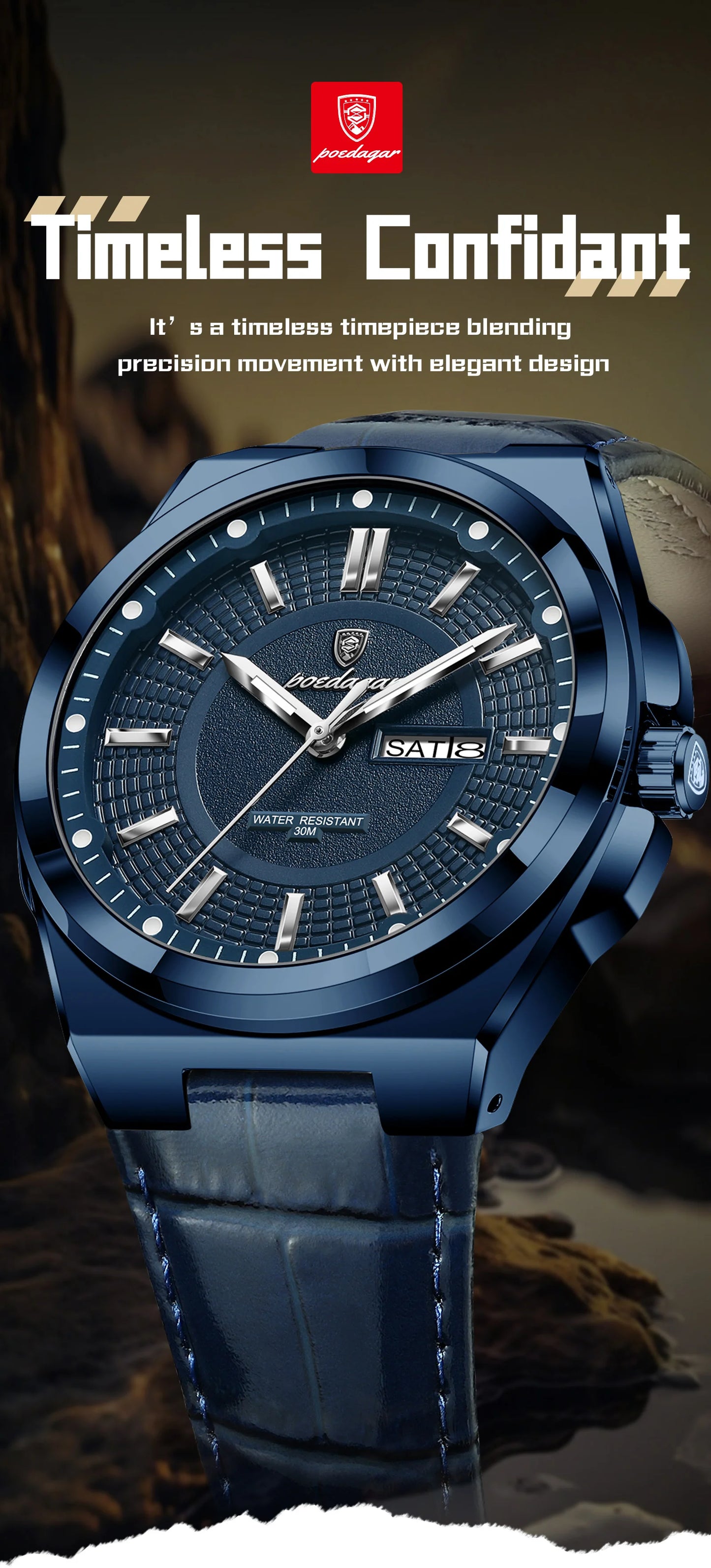 POEDAGAR Fashion Brand Man Wristwatch Waterproof Luminous Date Week Quartz Luxury Men's Watches Leather Business Men Watch Reloj Beauty World Shop