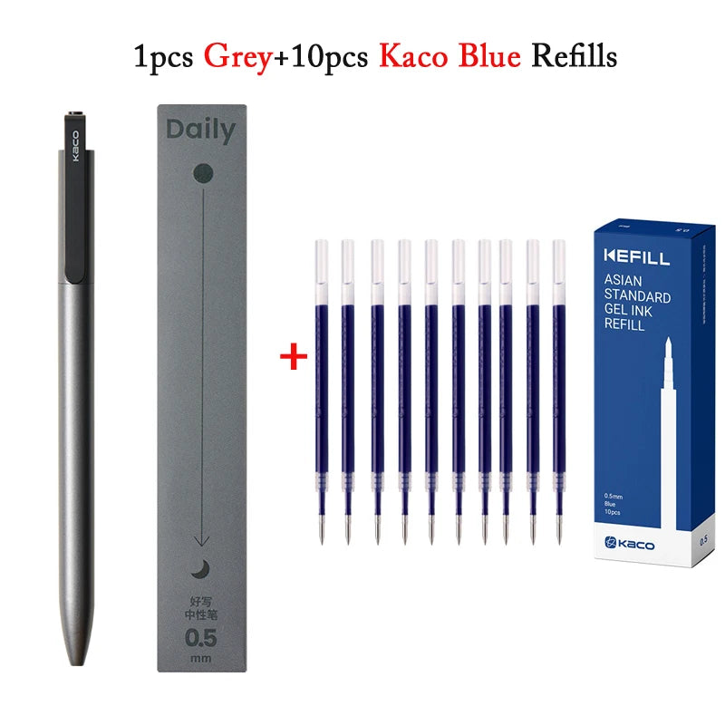 KACO Gel Pens Press Signature Pen Stationery Metal Pen Clip 0.5mm Black Ink Quicking Drying Large Capacity 800M Smooth Writing Beauty World Shop