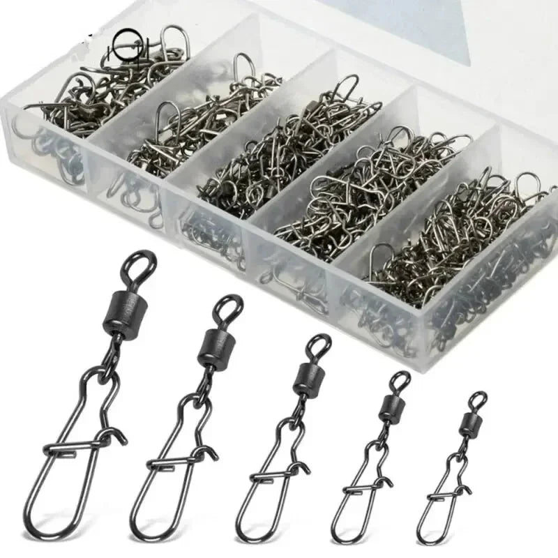 50pc/box Stainless Steel Fishing Connector Pin Bearing Rolling Swivel with Snap Fishhook Lure Accessories Beauty World Shop