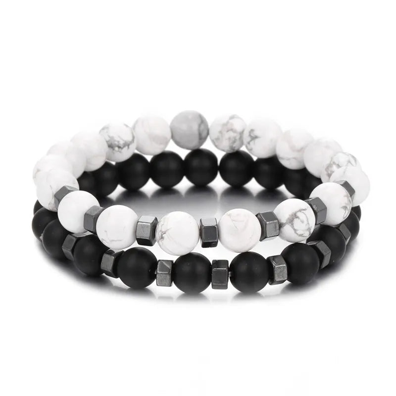 2pcs/set Beaded Bracelet Men Lava Stone Agate Tiger Eye Bead Charm Men Women Bracelet Sets Jewelry Best Gifts Pulsera Hombre Beauty Fashion
