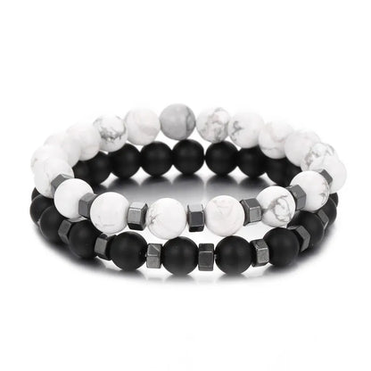 2pcs/set Beaded Bracelet Men Lava Stone Agate Tiger Eye Bead Charm Men Women Bracelet Sets Jewelry Best Gifts Pulsera Hombre Beauty Fashion