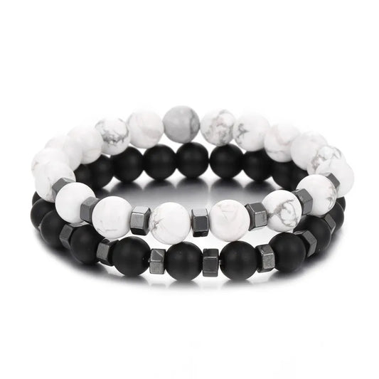 2pcs/set Beaded Bracelet Men Lava Stone Agate Tiger Eye Bead Charm Men Women Bracelet Sets Jewelry Best Gifts Pulsera Hombre Beauty Fashion