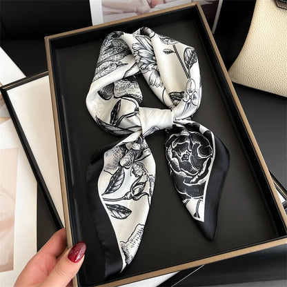 Luxury 2024 Silk Print Hair Scarf Women Floral Kerchief Neck Tie Hand Wrist Foulard Shawl Wraps Head Hijab Bandana Echarpe Beauty World Shop