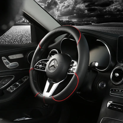 All Seasons Leather Diamond Steering Wheel Cover Universal Fit for 14 .5-15 Inch Durable Leather Cover Anti-Slip Veins Design Beauty World Shop
