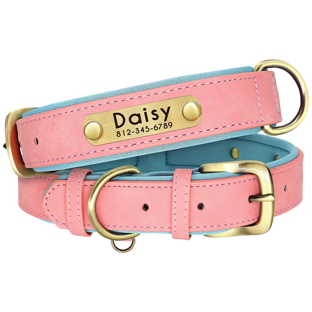 Customized Leather Dog Collar Leash Set Soft Padded Leather Collar For Small Medium Large Dogs With Free Engraved Nameplate Beauty World Shop