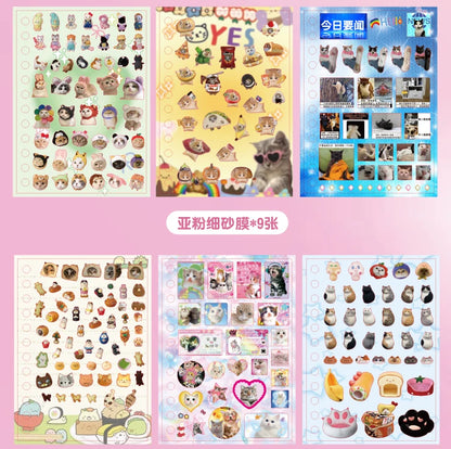 Cute Pets Theme Sticker Book 30 Sheets/Bag with Ring Binding for Scrapbooking DIY Collage Material Background Decoration Beauty World Shop