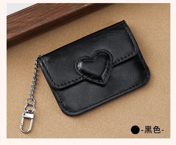 PULeather Card Holder Purse Women Cute Heart Shaped Small Wallet Multi-card Anti-magnetic Card Holder Travel Cash Coin Bag Beauty World Shop
