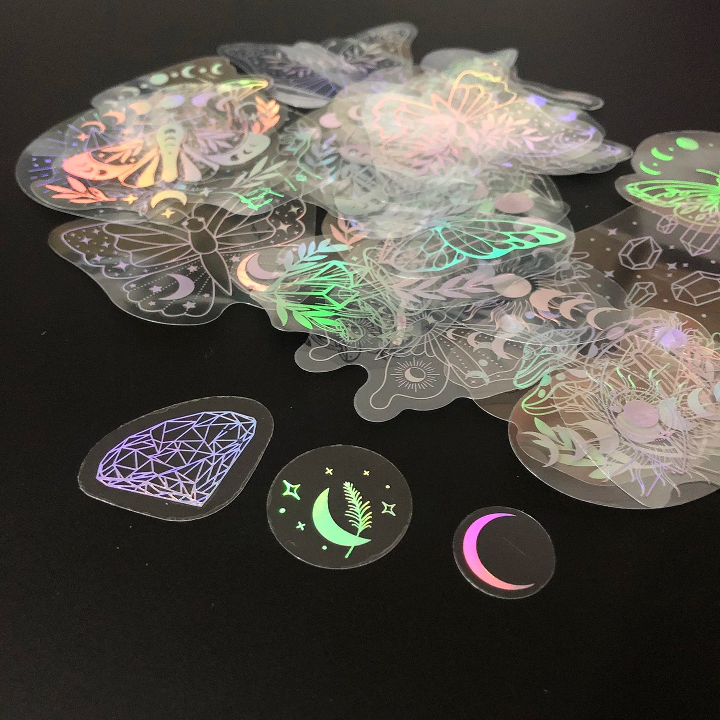 40pcs Holographic Glitter Stickers PET Transparent Shiny Waterproof Decorative Decals For Water Bottles Scrapbooking Laptop Beauty World Shop