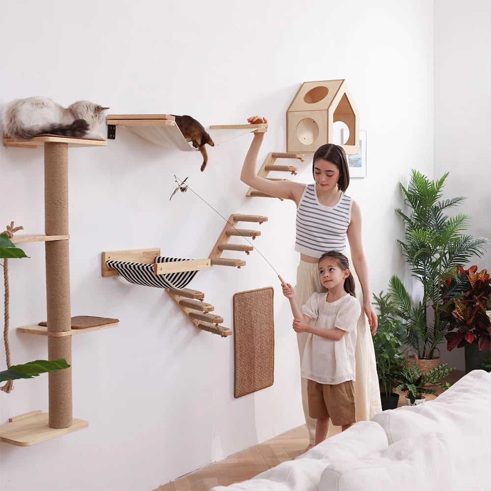 Cat Wall Climbing Shelf Steps Ladder Scratching Post Scratcher Bed Hiding House for Cats Tree Tower Pet Furniture Accessories Beauty World Shop