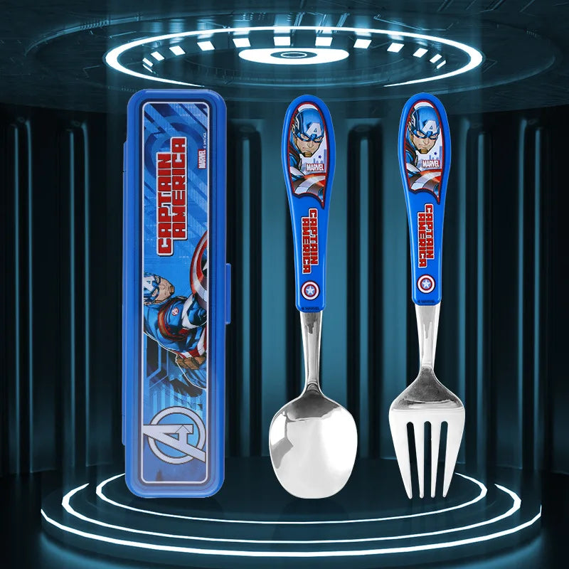 2pcs Superhero Spiderman Cartoon toy Tableware Spoon Cross Fork Soup Spoon Set Dining Lunch Hulk Anime Figures Party kids Toys Beauty World Shop