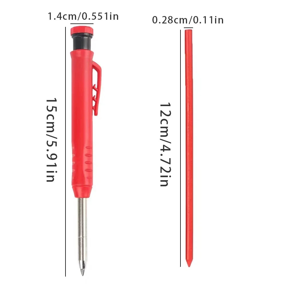 Solid Carpenter Pencil With Refill Lead And Built-in Sharpener For Deep Hole Mechanical Pencil Scribing Marking Woodworking Tool Beauty World Shop