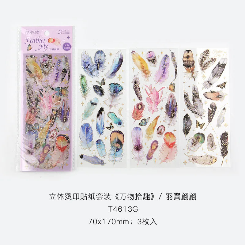 3pcs Kawaii Feather Dragonfly Bird Jellyfish Decorative Stickers Pack Scrapbooking Material Label Diary Phone Journal Planner Beauty World Shop