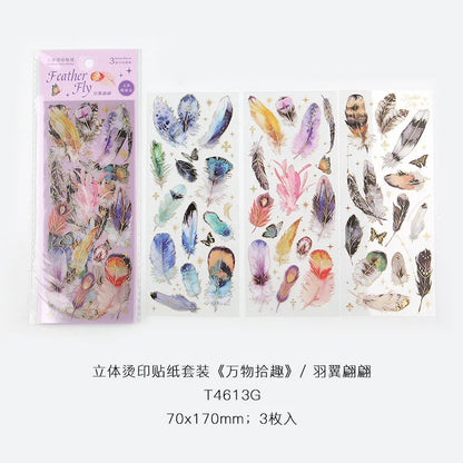 3pcs Kawaii Feather Dragonfly Bird Jellyfish Decorative Stickers Pack Scrapbooking Material Label Diary Phone Journal Planner Beauty World Shop