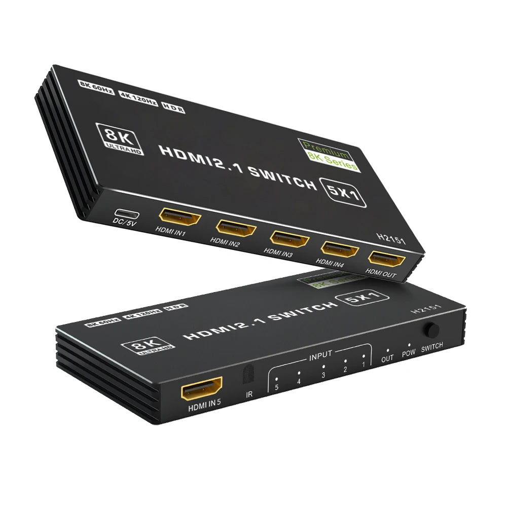 HDMI 2.1 Switch Splitter 120Hz 5/4/3-Port HDMI 8K@60Hz Splitter Switcher CEC 48Gbps  with remote HDMI HDR IR Remote 4K@120Hz 2K Beauty World Shop