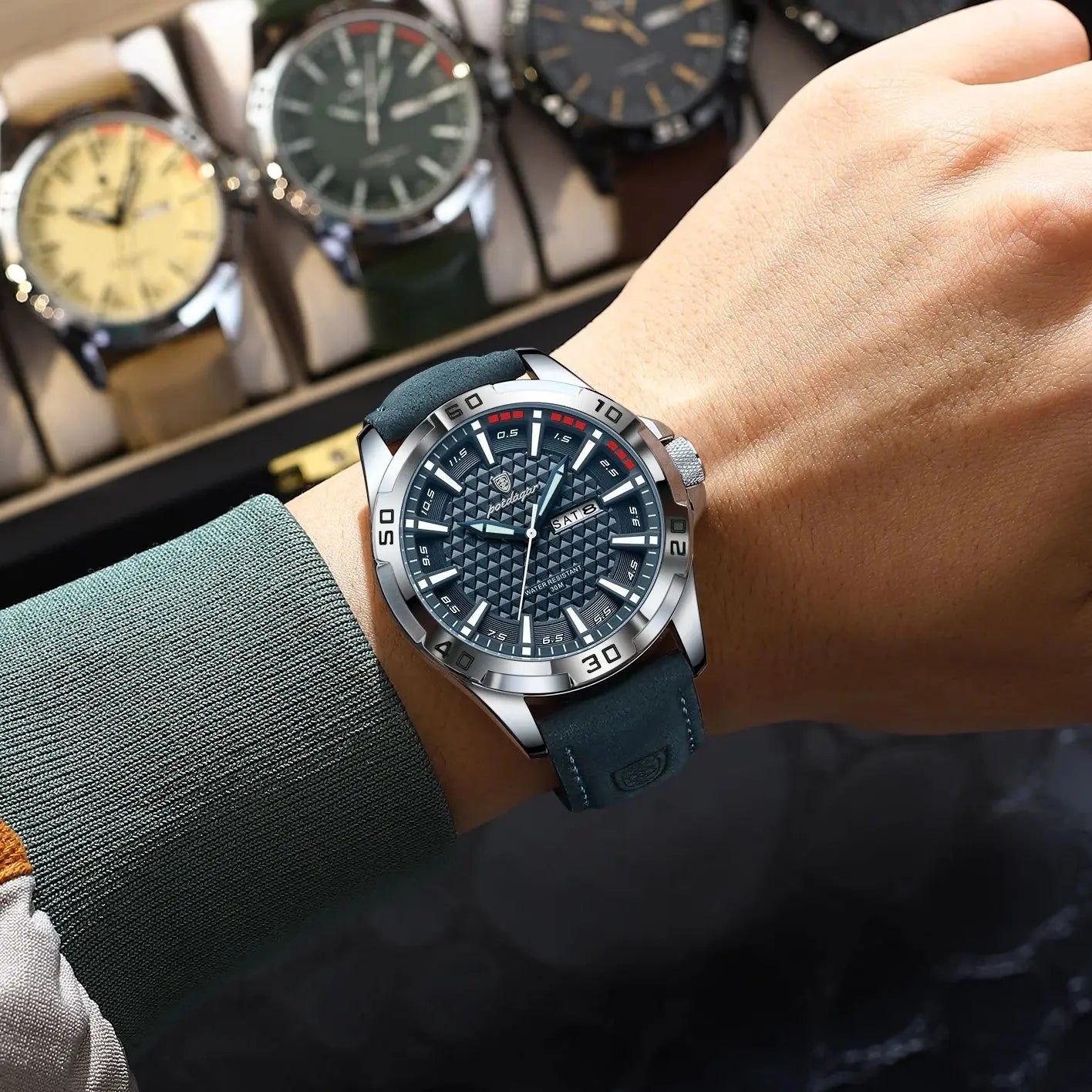 POEDAGAR Original Men Watch Luxury Waterproof Luminous Date Week Watch For Man Quartz Leather Fashion Men's Watches Reloj Hombre Beauty World Shop