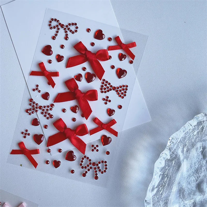 DIY Decor Kpop Photocard Sticker 3D Stereo Bow Heart Style Scrapbook Journal Stuicker Cute Pink Red Color Phone Shell Sticker Beauty World Shop