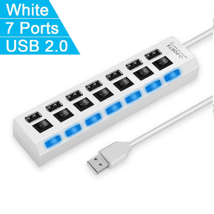 High Speed 4/7 Ports USB HUB 2.0 Adapter Expander Multi USB Splitter Multiple Extender with LED Lamp Switch for PC Laptop Beauty World Shop