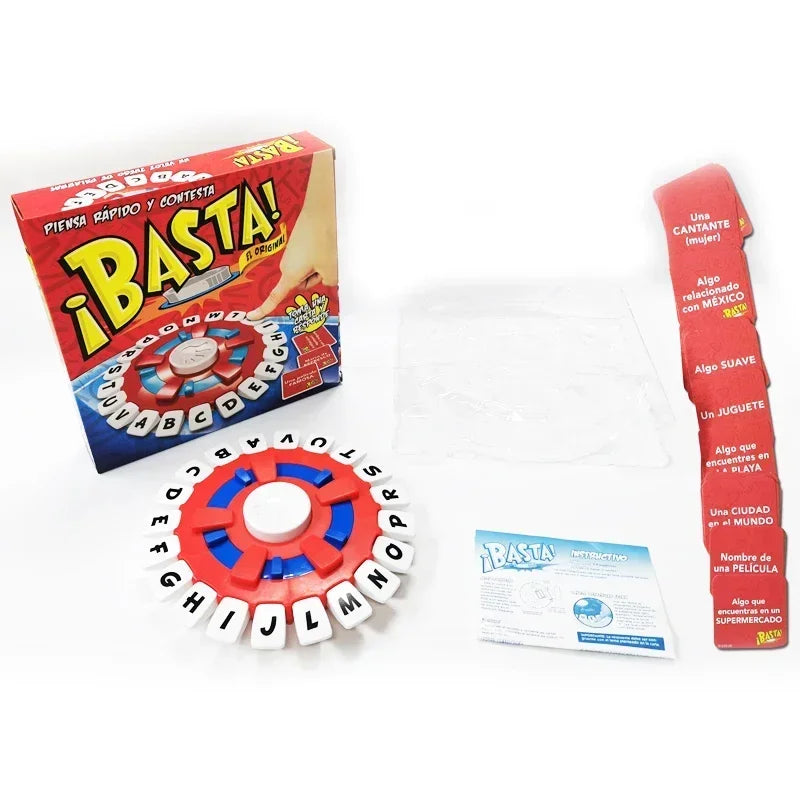 Basta Game Juego de Palabras, Spanish Vocabulary Letter Pressing Board Game, Fast Paced Family Party Game for Kids Adults Travel Beauty World Shop