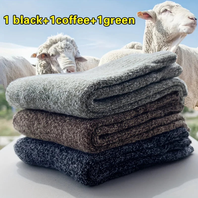 3/5 Pairs Men's Winter Warm Socks, Thick Towel Mid-Calf Socks, Anti-Cold Snow Boots Socks Elastic Solid Color Beauty World Shop