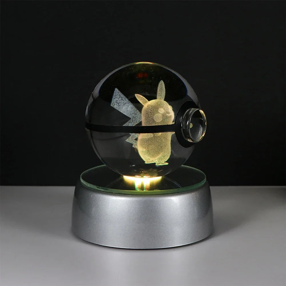 Pokemon Crystal Ball Pikachu Gengar Eevee Mewtwo Lacario Anime Game Pokeball Led Night Light Base Kids Birthday Gift Home Decor Beauty World Shop