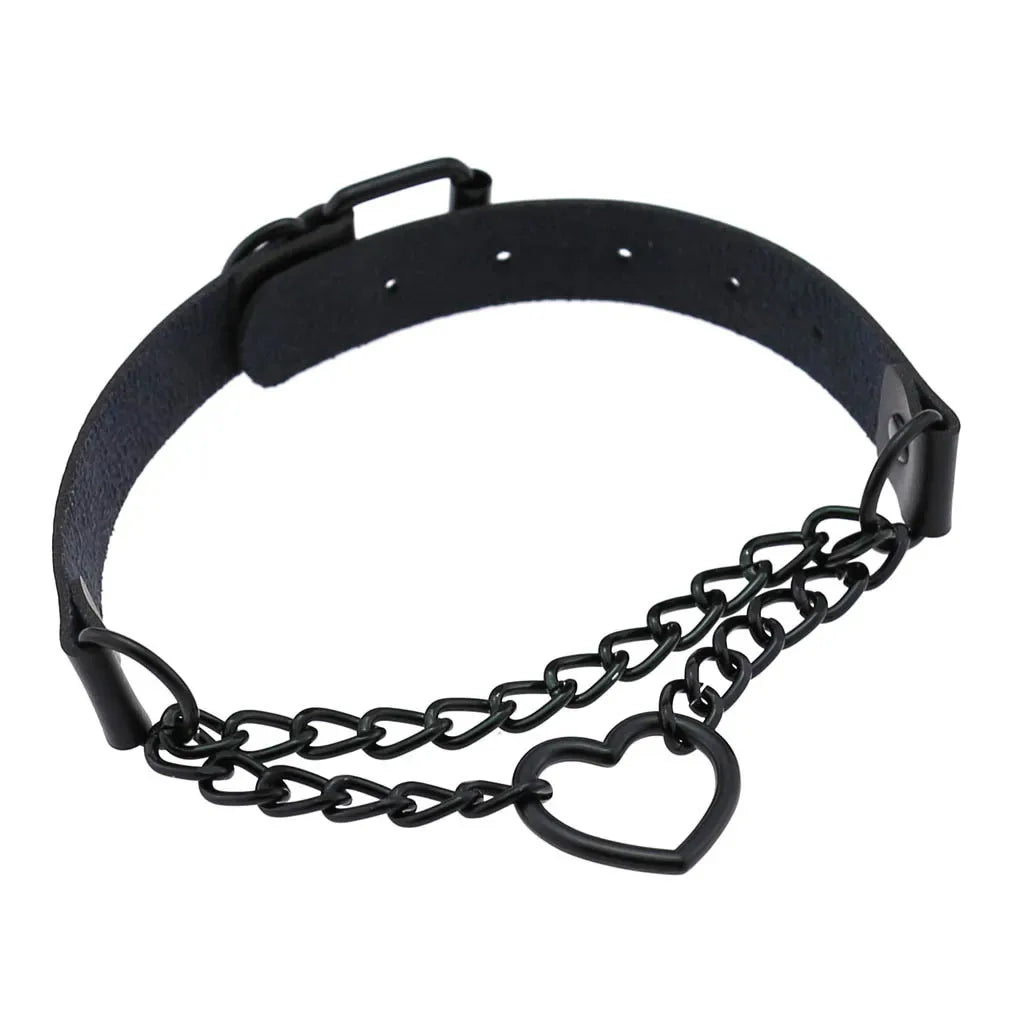 Vintage Black chain jazz dance necklace punk rock choker PU leather goth rivets collar party club Gothic jewelry Harajuku Beauty World Shop