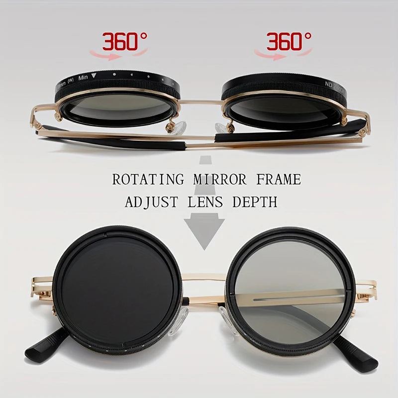 SHAUNA Retro Metal Round Punk ND9-level Adjustable Dimming Sunglasses Women Polarized UV400 Fashion Men Outdoor Sun Glasses Beauty World Shop