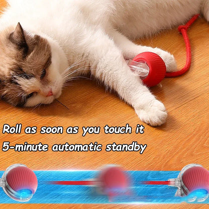 1~2Pcs Cat Interactive Ball Toys Automatic Rolling Ball Faux Tail Rechargeable Smart Pet Electric Toy Cat Training Imitate Mouse
