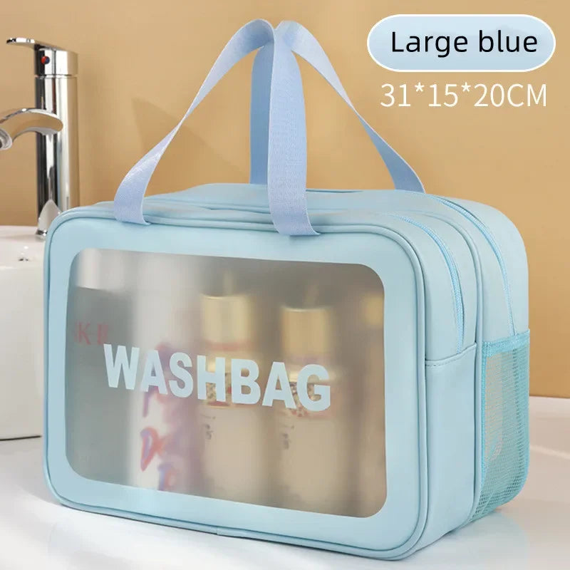 Dry-wet separation double transparent PU makeup bag portable washing bag cosmetic storage bag travel fitness swimming essentials Beauty World Shop