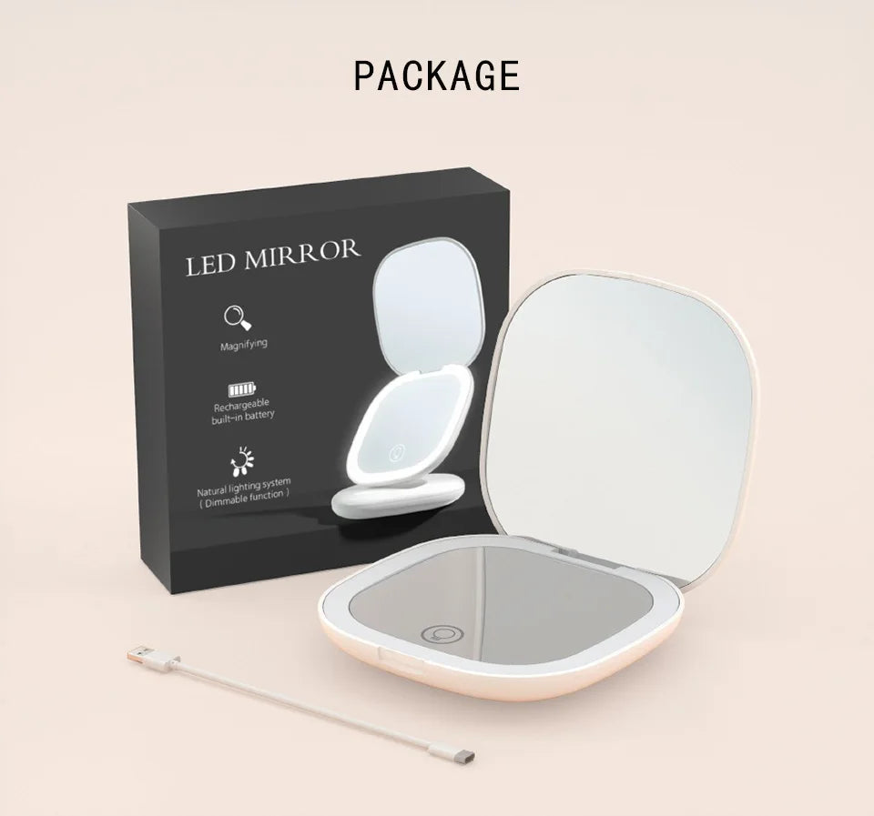 Mini Compact Foldable Pocket Hand Led Makeup Mirror With Led Light 5x/10x Magnification Rechargeable And Small Beauty World Shop