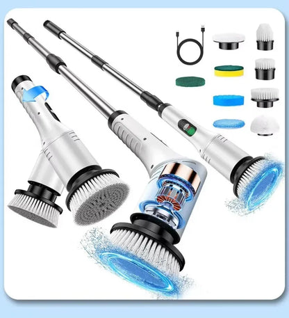 Multi-Purpose 9 in 1 Cordless Electric Power Scrubber Bathroom 8 Scrub Brush with Adjustable Extension Handle Shower Scrubber Beauty World Shop