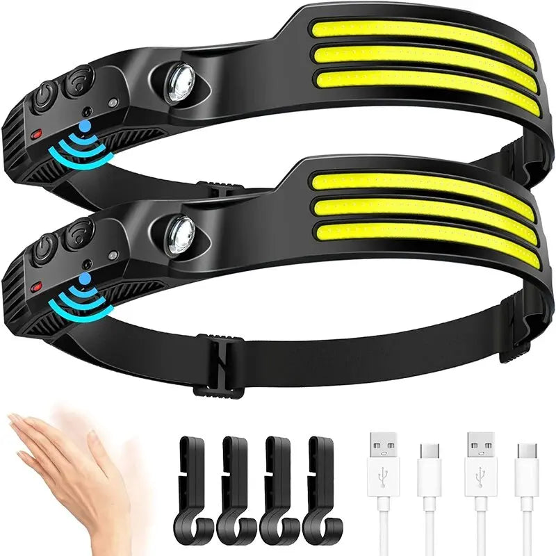 COB LED Headlamp Induction Head Lamp Built-in Battery USB Rechargeable Head Flashlight Outdoor Camping Fishing Sensor Headlight Beauty World Shop
